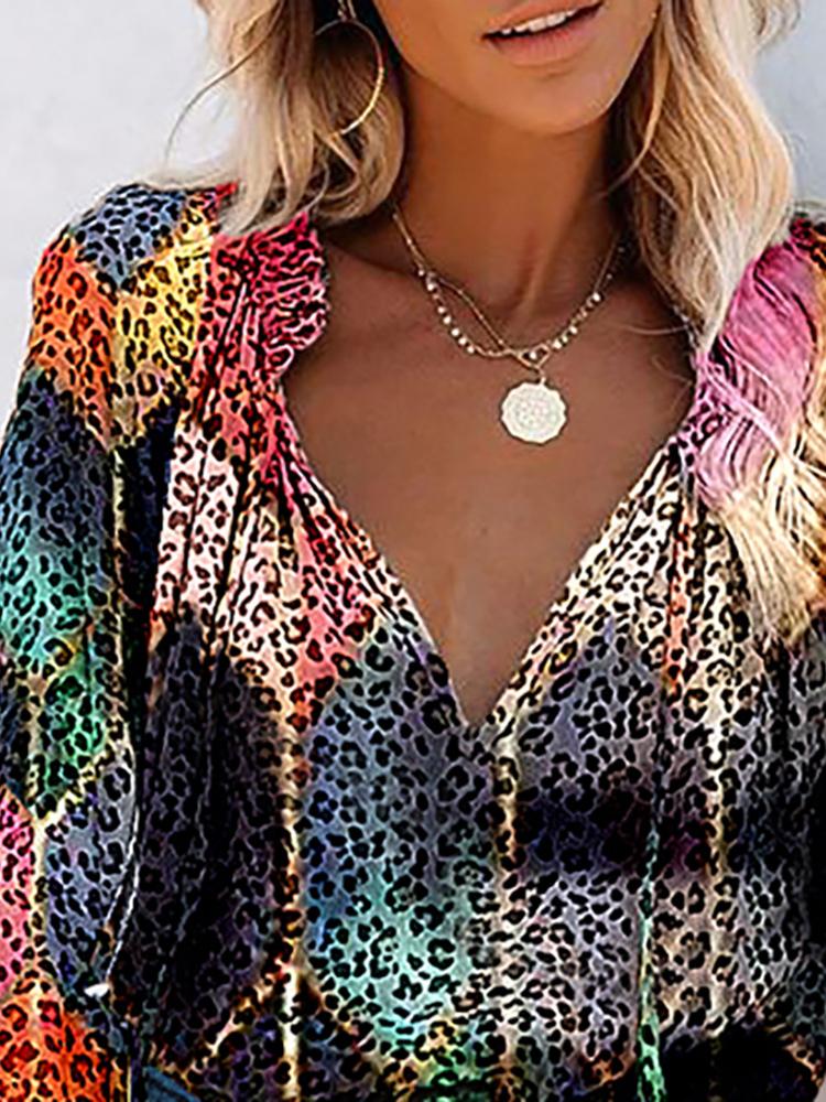 Printed Long Sleeves V Neck Blouses - LuckyFash™