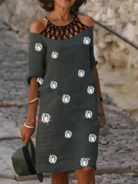 Printed Mesh Neck Midi Dress - LuckyFash™