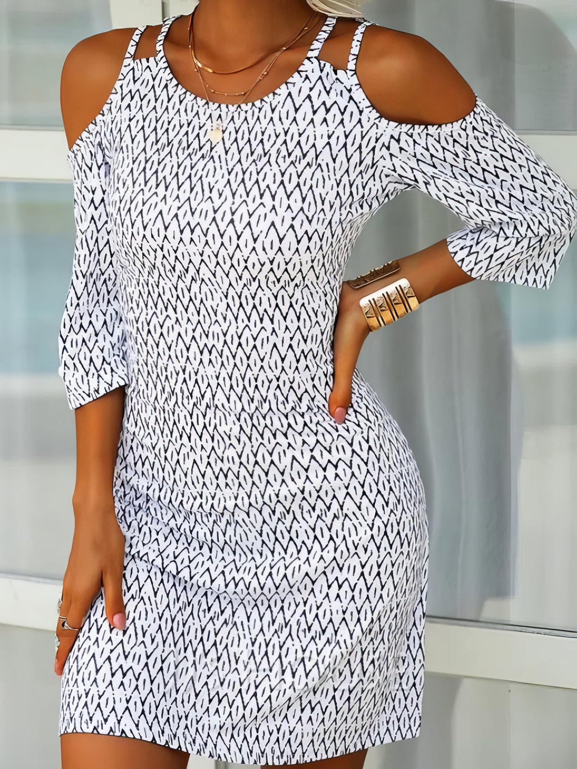 Printed Mid-Sleeve Off The Shoulder Dress - LuckyFash™