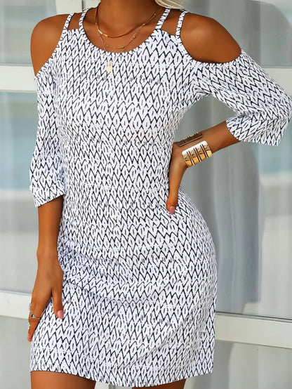 Printed Mid-Sleeve Off The Shoulder Dress - LuckyFash™