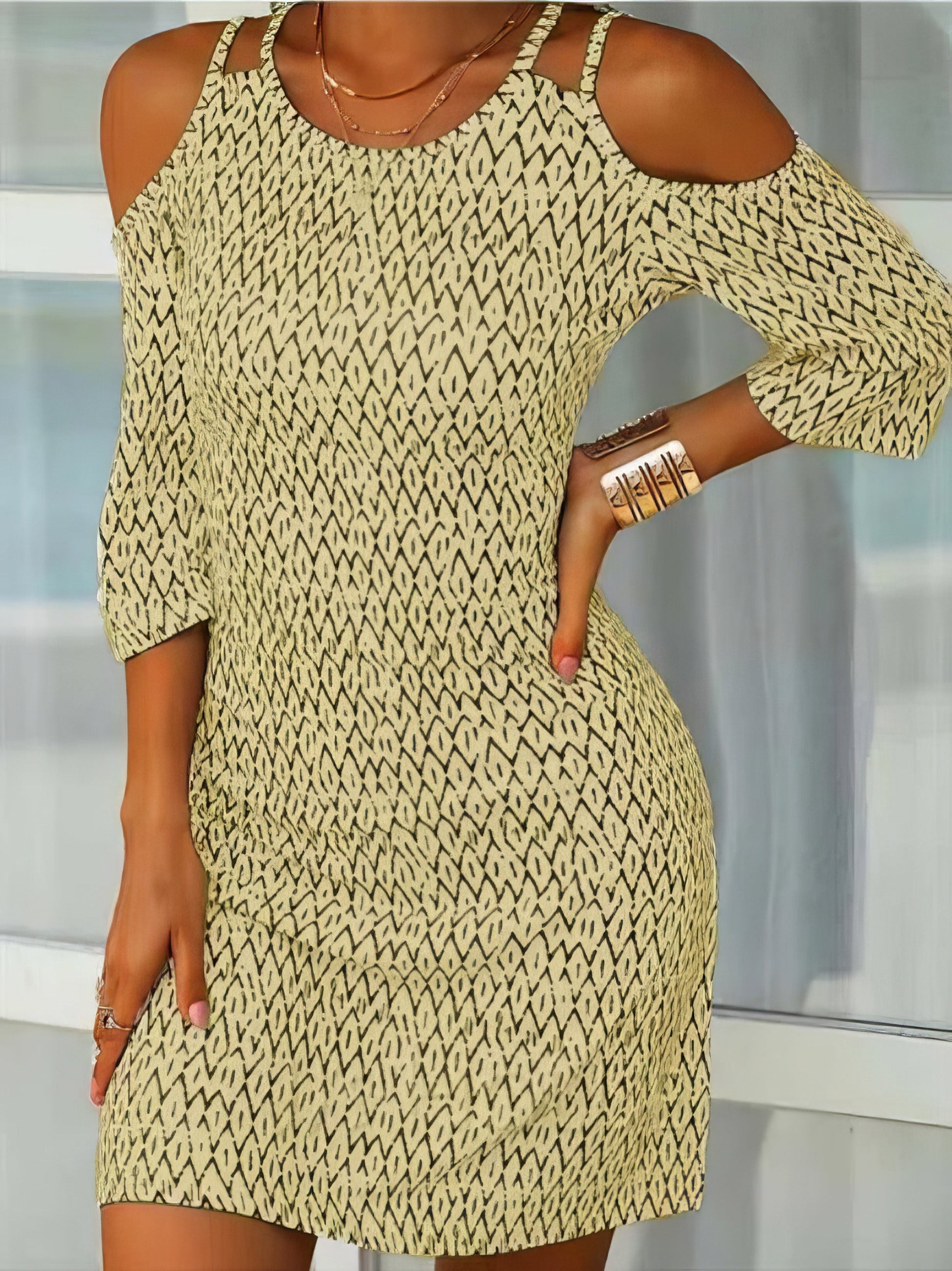 Printed Mid-Sleeve Off The Shoulder Dress - LuckyFash™