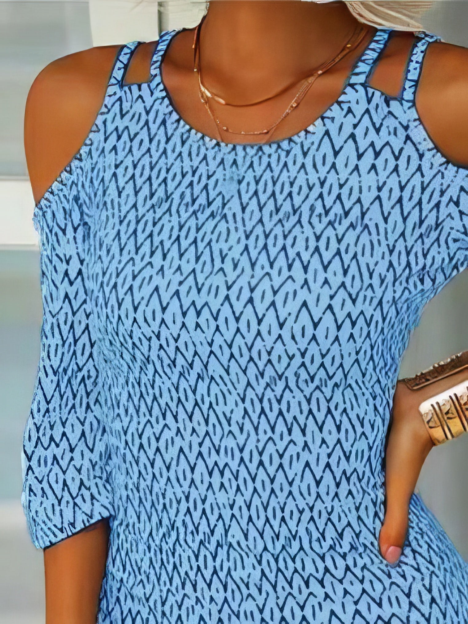Printed Mid-Sleeve Off The Shoulder Dress - LuckyFash™