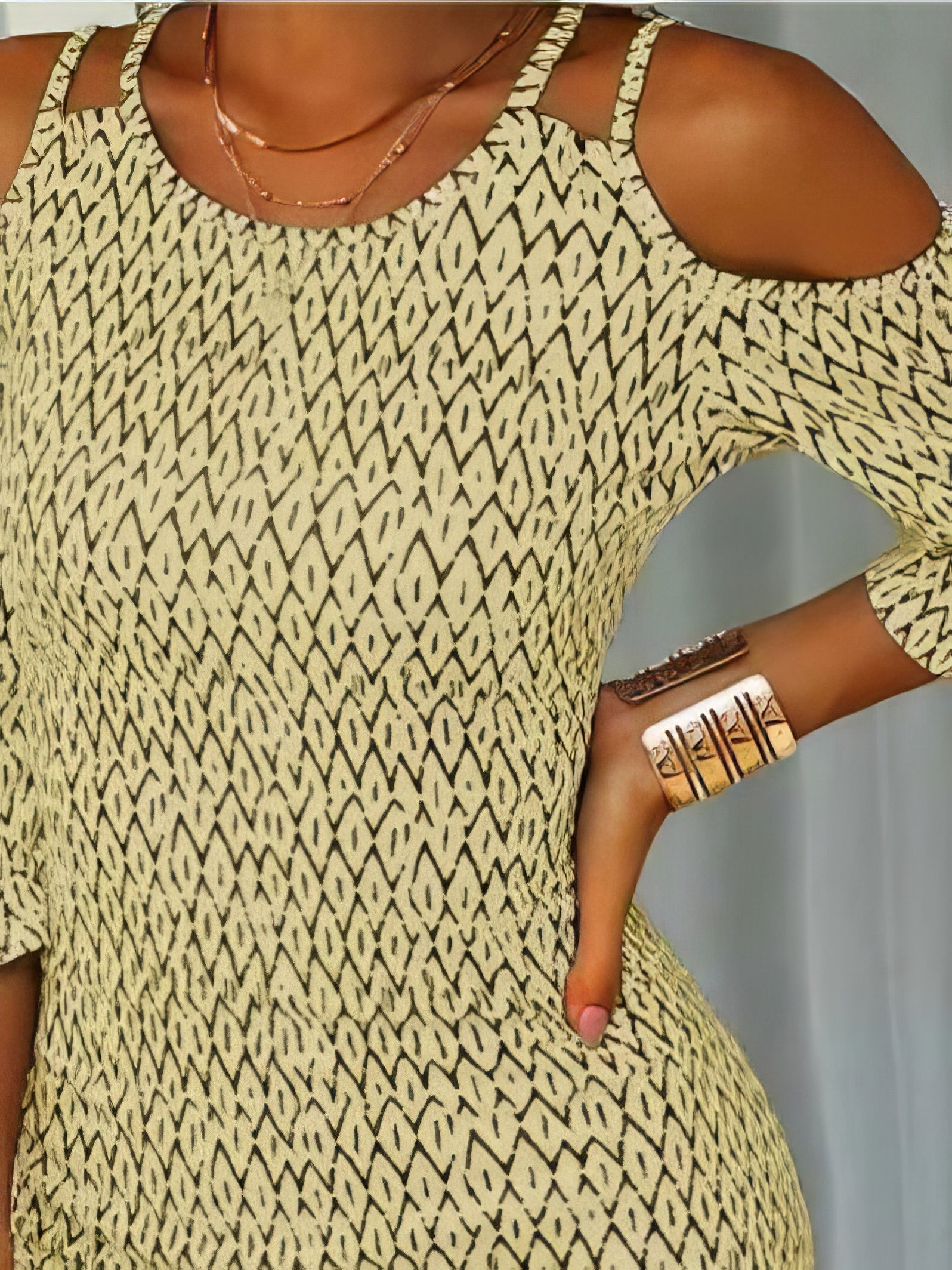 Printed Mid-Sleeve Off The Shoulder Dress - LuckyFash™