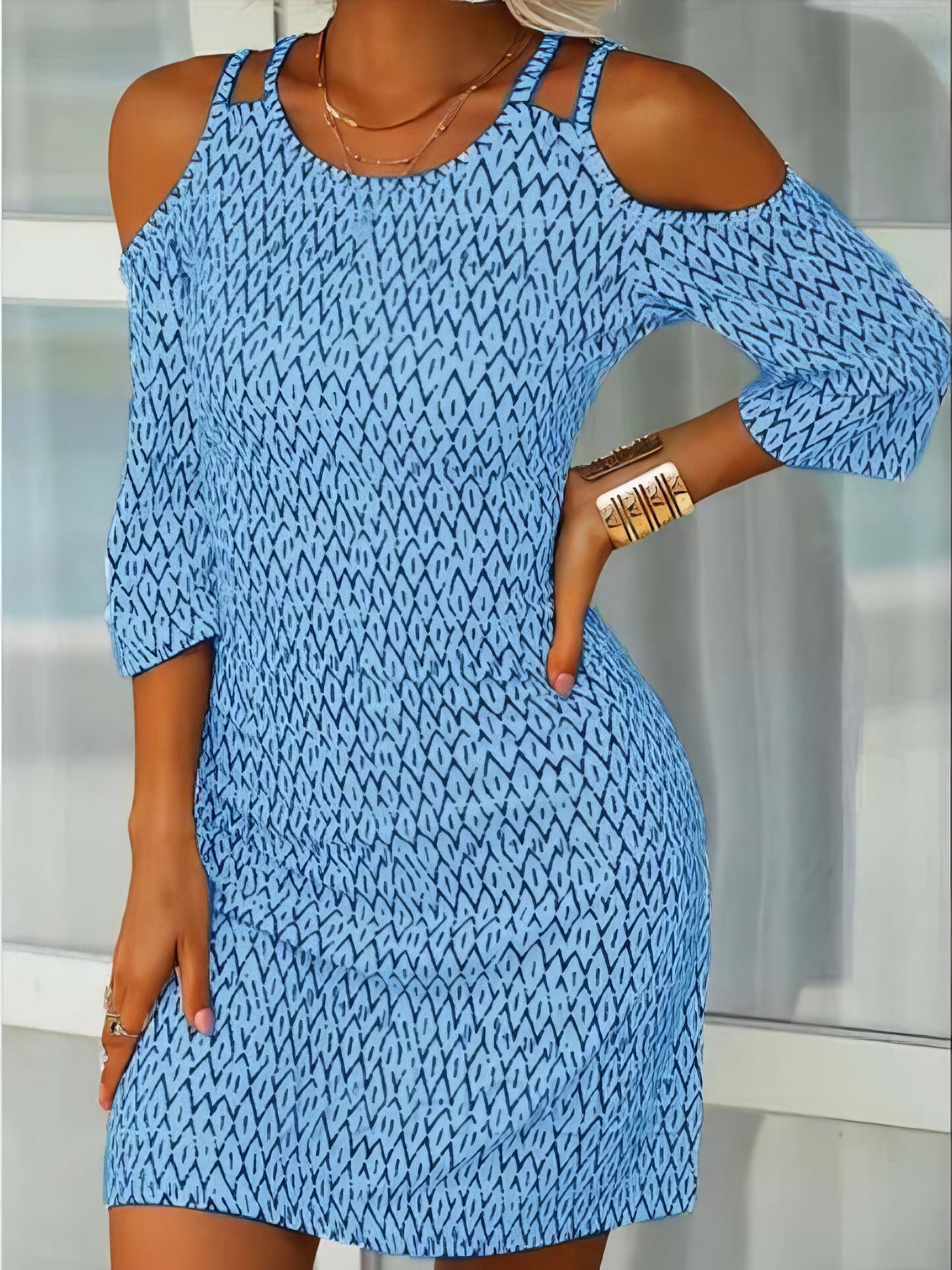 Printed Mid-Sleeve Off The Shoulder Dress - LuckyFash™