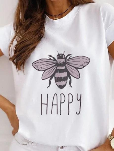 Printed Round Neck Short Sleeve Casual T-Shirt - LuckyFash™