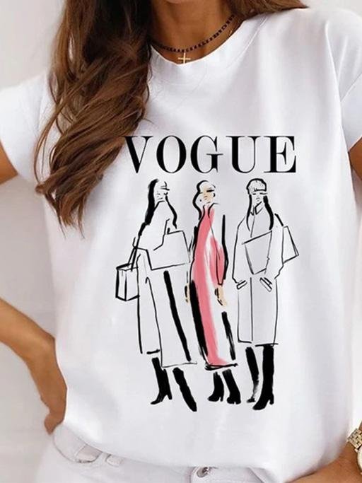 Printed Round Neck Short Sleeve Casual T-Shirt - LuckyFash™