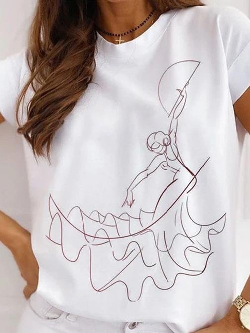 Printed Round Neck Short Sleeve Casual T-Shirt - LuckyFash™