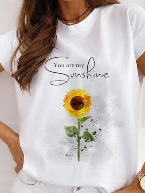 Printed Round Neck Short Sleeve Casual T-Shirt - LuckyFash™