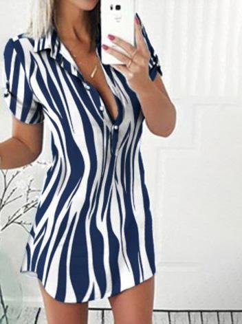Printed Short Sleeve Button Shirt Dress - LuckyFash™