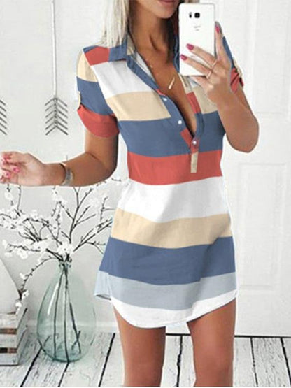 Printed Short Sleeve Button Shirt Dress - LuckyFash™