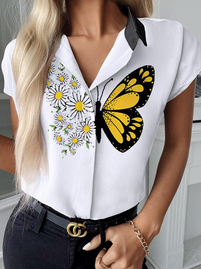 Printed Short Sleeve Lapel Casual Blouses - LuckyFash™