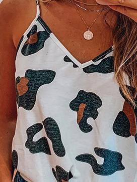 Printed Sleeveless V-Neck Casual Tank Tops - LuckyFash™