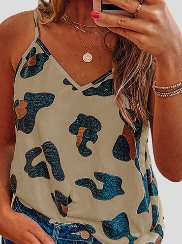 Printed Sleeveless V-Neck Casual Tank Tops - LuckyFash™