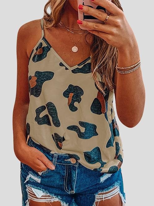 Printed Sleeveless V-Neck Casual Tank Tops - LuckyFash™