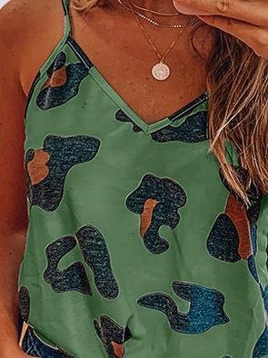 Printed Sleeveless V-Neck Casual Tank Tops - LuckyFash™