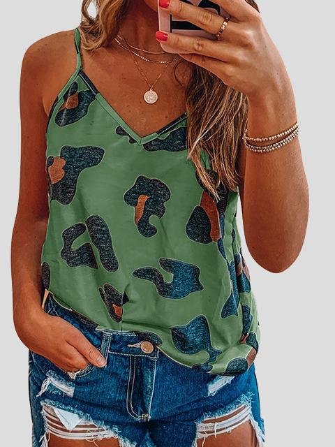 Printed Sleeveless V-Neck Casual Tank Tops - LuckyFash™