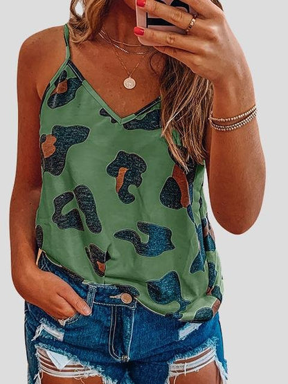 Printed Sleeveless V-Neck Casual Tank Tops - LuckyFash™