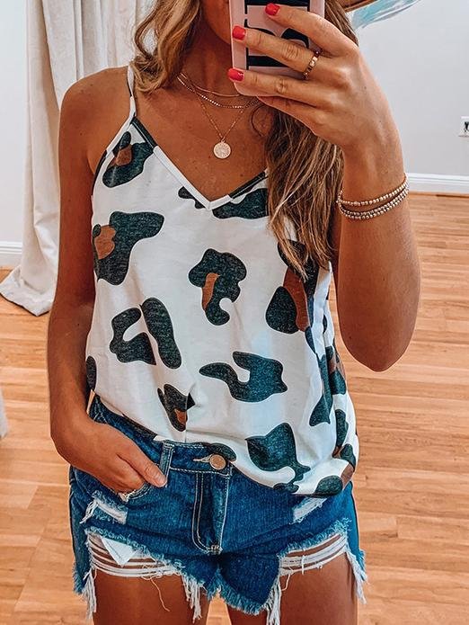 Printed Sleeveless V-Neck Casual Tank Tops - LuckyFash™