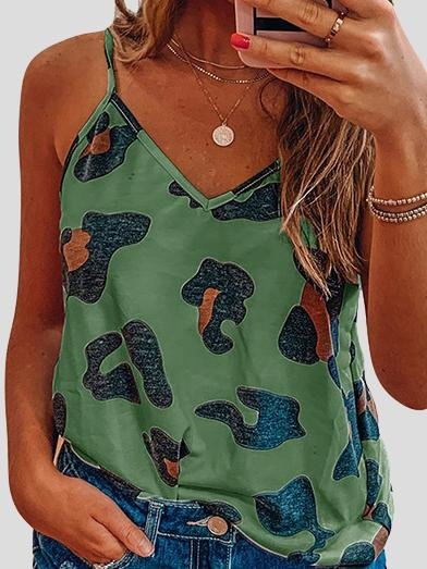Printed Sleeveless V-Neck Casual Tank Tops - LuckyFash™