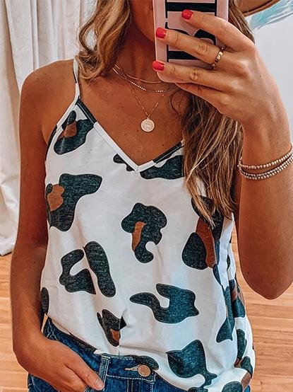 Printed Sleeveless V-Neck Casual Tank Tops - LuckyFash™