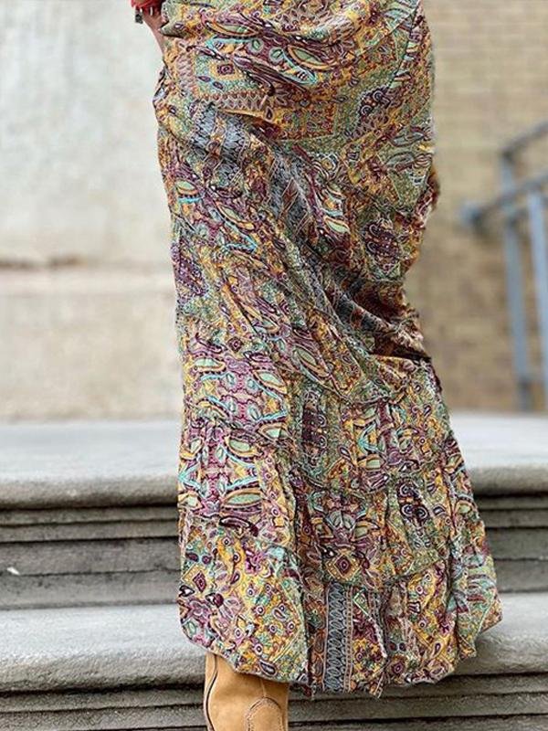 Printed V-neck 3/4 Sleeve Bohemian Dress - LuckyFash™