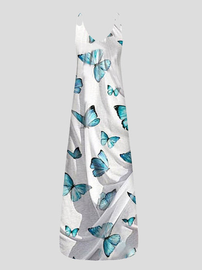 Printed V-neck Loose Strap Dress - LuckyFash™
