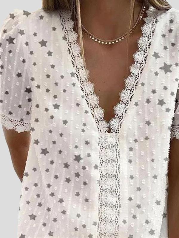 Printed V-neck Short-sleeved T-shirt - LuckyFash™