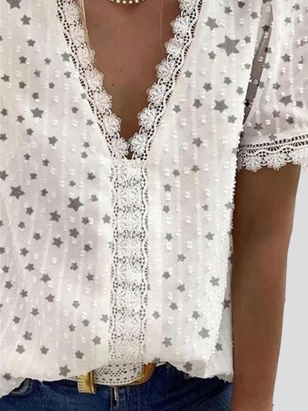 Printed V-neck Short-sleeved T-shirt - LuckyFash™
