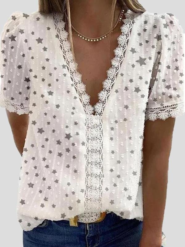 Printed V-neck Short-sleeved T-shirt - LuckyFash™