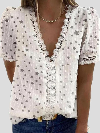 Printed V-neck Short-sleeved T-shirt - LuckyFash™