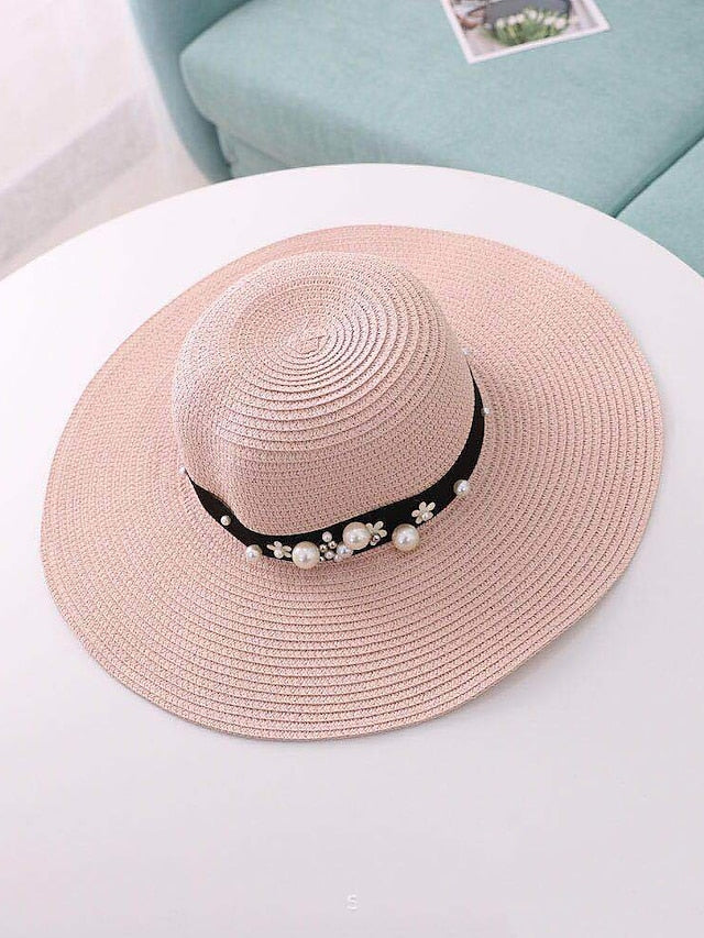 1pcs Lady Round Top Raffia Wide Brim Straw Hats Summer Sun Hats for Women With Leisure Beach Hats - LuckyFash™