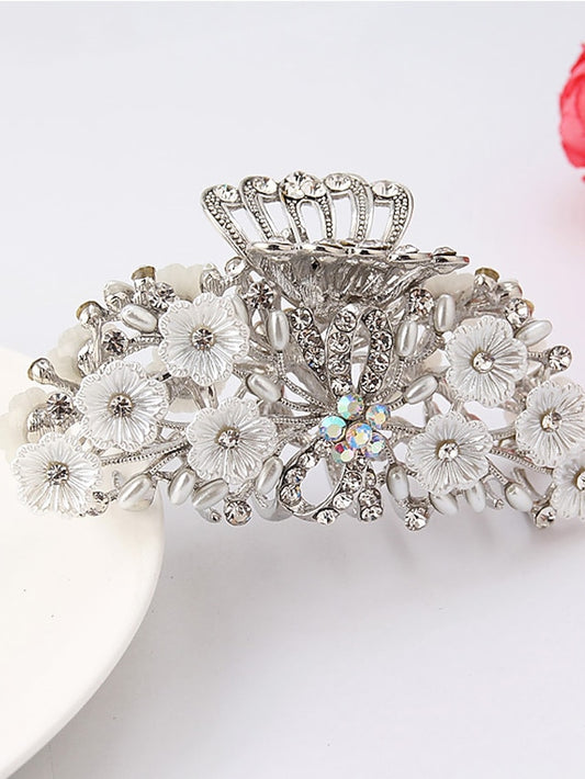 1 Pc Metal Hair Claw Clips Large Rhinestone Hair Jaw Clips Hair Catch Barrette Jaw Clamp Pearl Nonslip Hair Claw Clips Hair Accessories for Women Lady - LuckyFash™