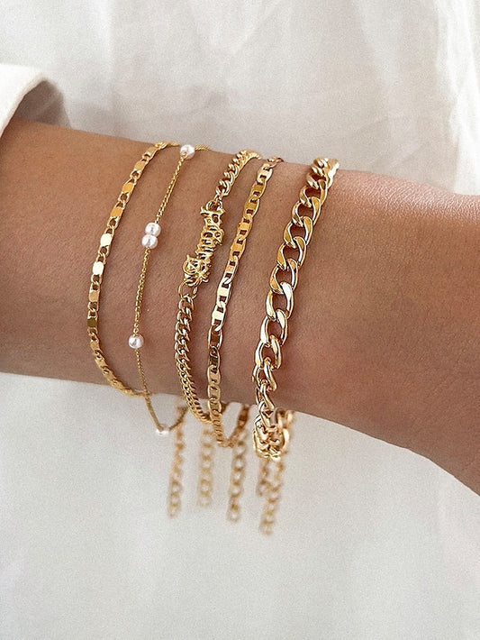 4pcs Women's Chain Bracelet Vintage Bracelet Thick Chain Vintage Theme Punk Fashion Simple Tassel Alloy Bracelet Jewelry Silver / Gold For Office Sport Gift Daily Date - LuckyFash™