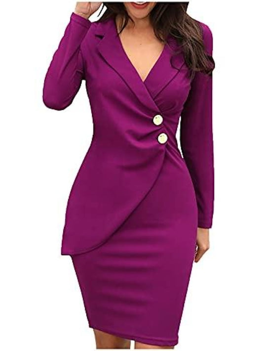 Women's Work Dress Blazer Dress Church Dress Midi Dress Black Wine Blue Long Sleeve Winter Fall Autumn V Neck Party Party Winter Dress Evening Party 2023 S M L XL 2XL 3XL - LuckyFash™