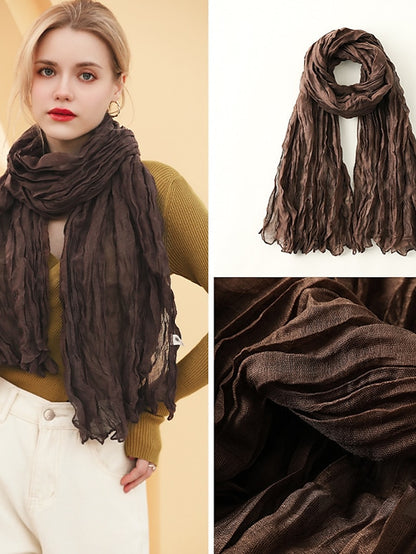 1pcs New Thin Pleated Women Scarf Hijabs Plain Color Girls Scarfs Ladies Shawl Wrap Headband Soft Warm Scarves - LuckyFash™