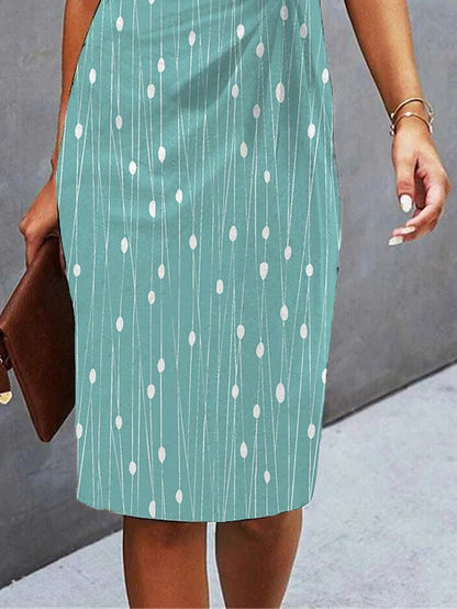 Women's Work Dress Sheath Dress Semi Formal Dress Fashion Midi Dress Ruched Print Crew Neck Short Sleeve Polka Dot Stripe Loose Fit Green Summer Spring S M L XL XXL - LuckyFash™