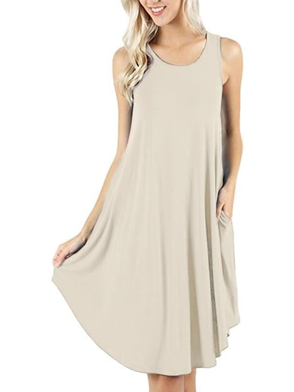 Women's Pajamas Nightgown Nighty Pjs Pure Color Comfort Soft Home Daily Cotton Crew Neck Sleeveless Pocket Spring Summer Blue Purple - LuckyFash™