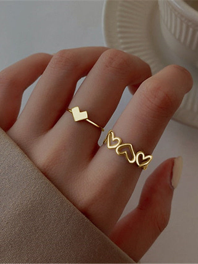 2pcs/set Ring For Daily Alloy Heart for Women - LuckyFash™