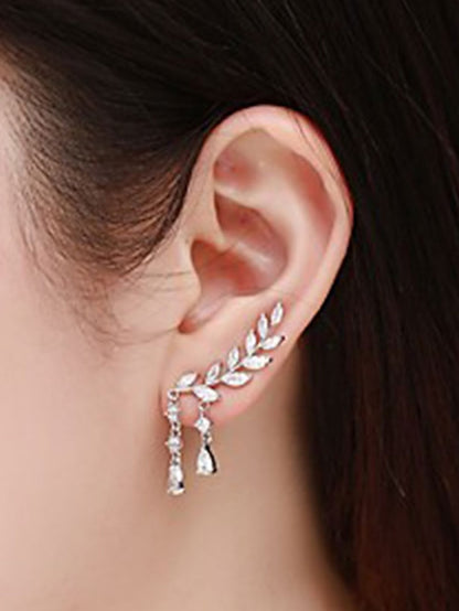 1 Pair Stud Earrings Dangle Earrings For Women's Cubic Zirconia Wedding Gift Daily Alloy Leaf - LuckyFash™