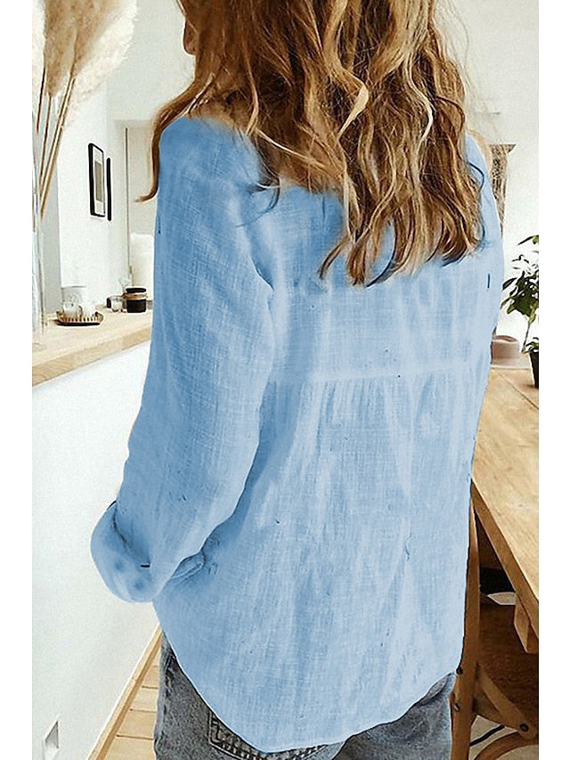 Women's Shirt Blouse Black White Pink Plain Button Long Sleeve Daily Weekend Streetwear Casual Shirt Collar Regular S - LuckyFash™