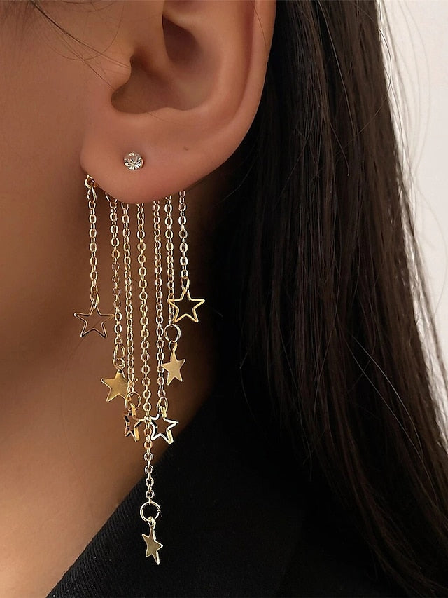 1 Pair Drop Earrings For Women's Party Evening Gift Prom Alloy Tassel Fringe Star - LuckyFash™