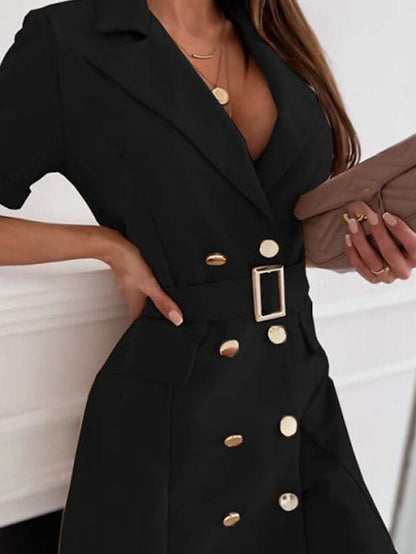 Women's Work Dress Blazer Dress Sheath Dress Mini Dress Black White Pink Short Sleeve Pure Color Lace up Summer Spring Shirt Collar Fashion Loose Fit 2023 S M L XL XXL - LuckyFash™