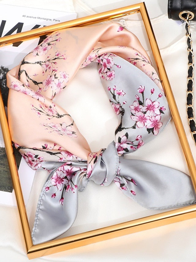 70*70cm Flower Silk Satin Square Scarf for Women Print Neckerchief Hijab Female Head Tie Shawl Wraps Bandana Echarpe - LuckyFash™