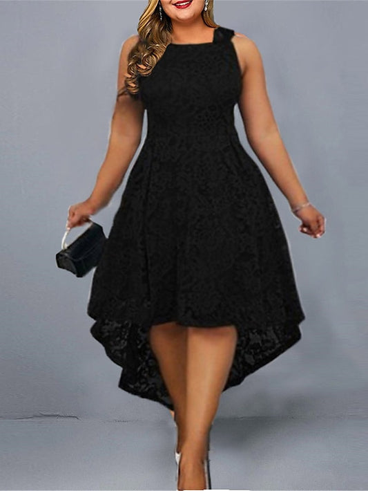 Women's Plus Size Party Dress Lace Dress Cocktail Dress Solid Color Long Dress Maxi Dress Sleeveless Lace Plus High Low Crew Neck Modern Party Black Wine Spring Summer L XL XXL 3XL 4XL - LuckyFash™