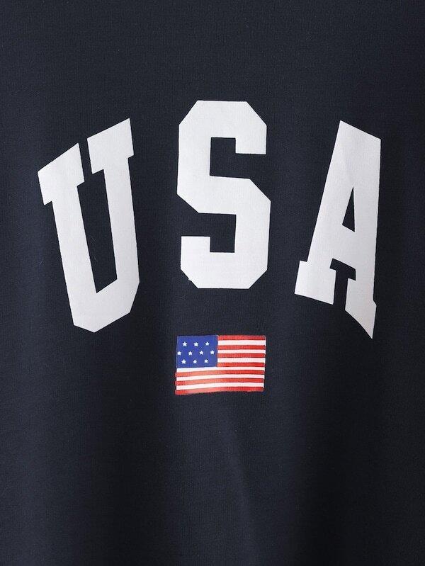 Raglan Sleeve Letter & American Flag Print Sweatshirt - LuckyFash™