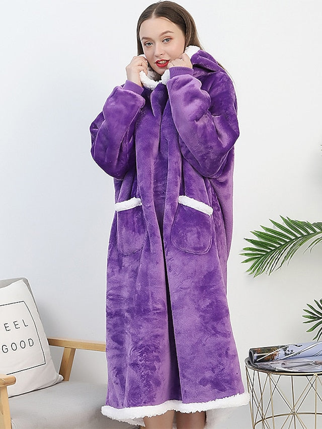 Oversized Wearable Blanket Flannel Thick Soft Warm Long Hoodie Blanket Big Hooded Sweatshirt Hoodie Blanket for Adults Women Girls Teenagers Teens Men Black for Women - LuckyFash™