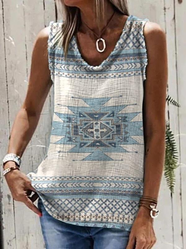 Retro Geometric Print Loose Tank Top - LuckyFash™