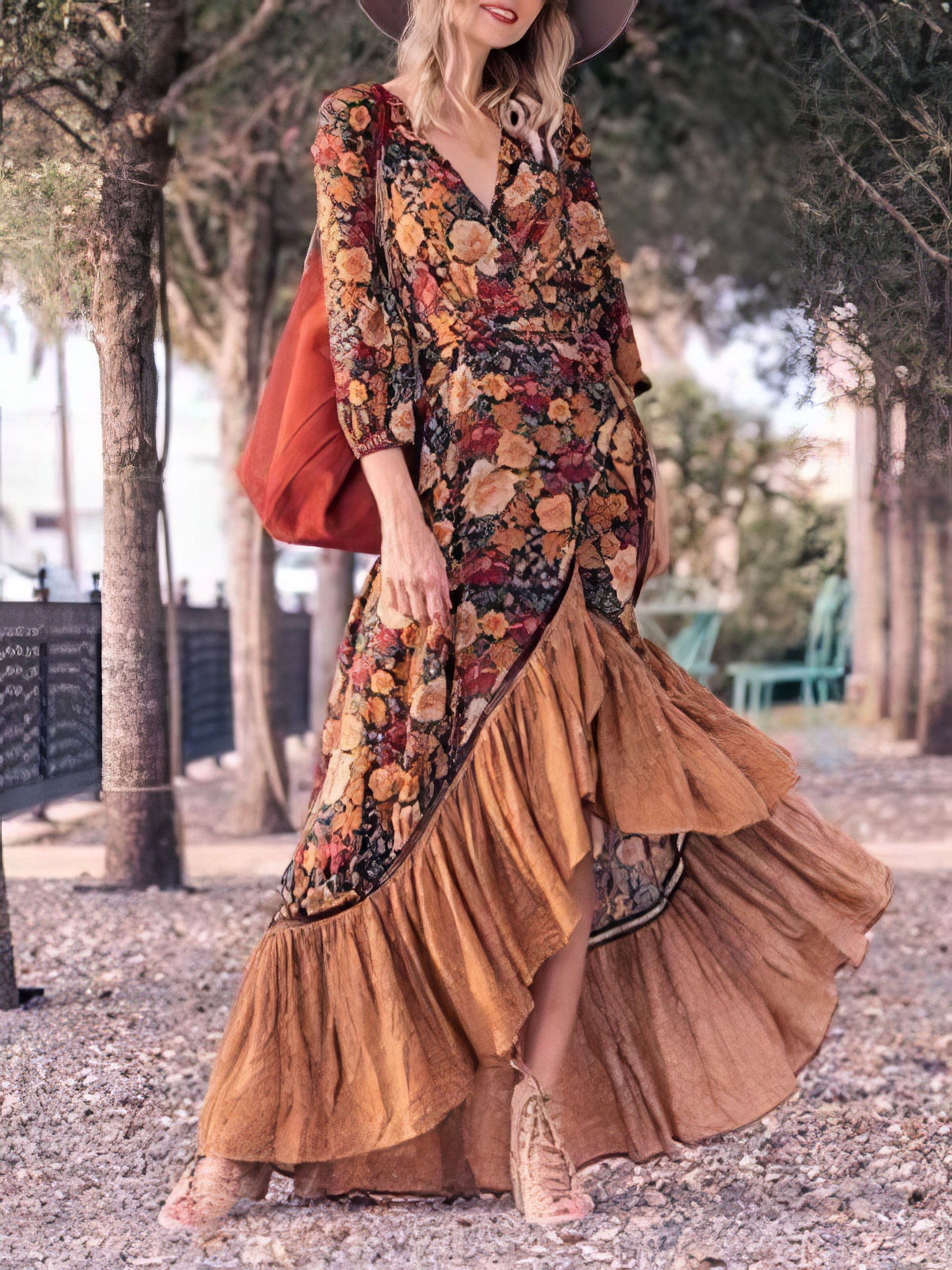 Retro Long Sleeve Printed Long Dress - LuckyFash™