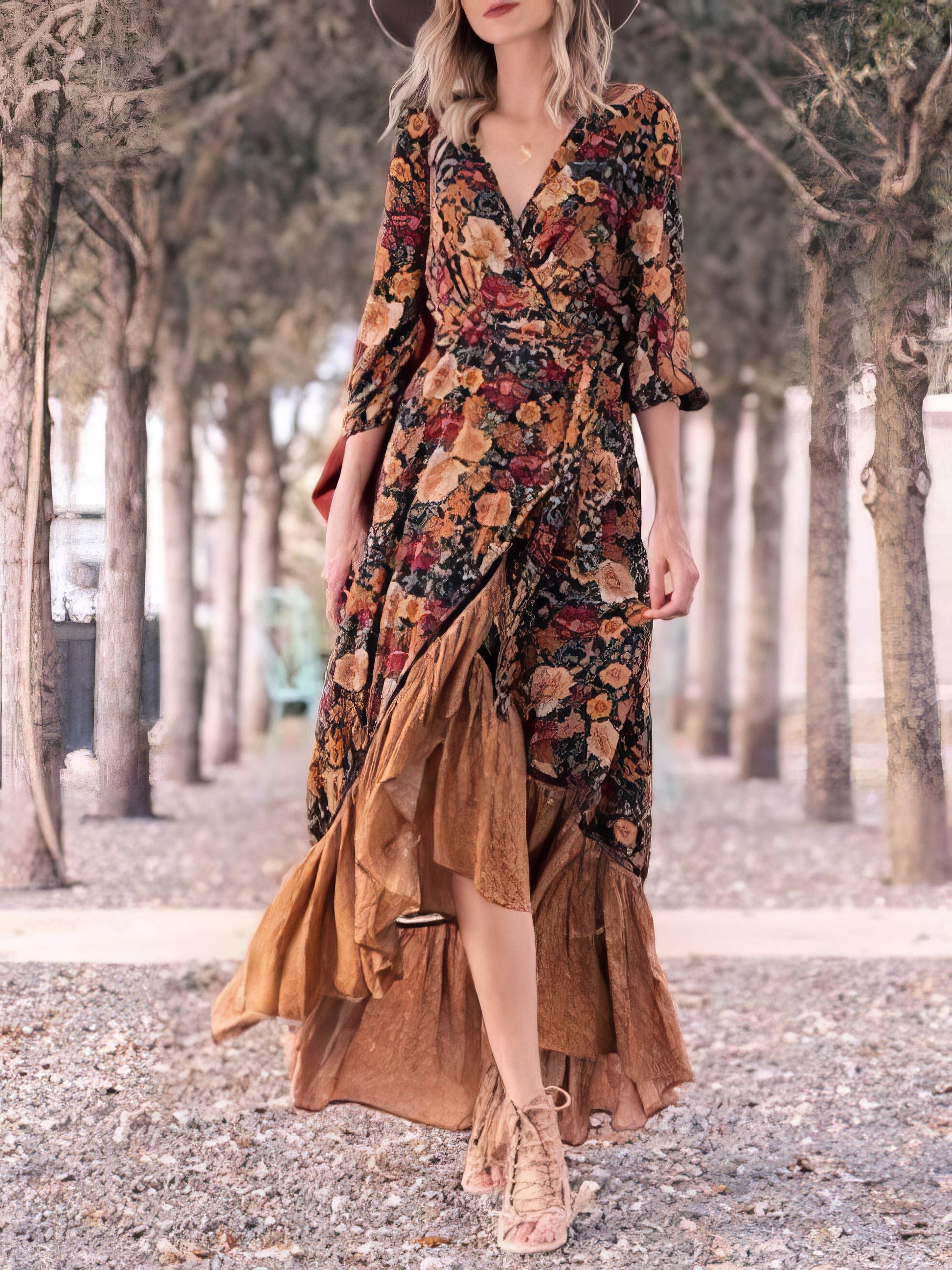 Retro Long Sleeve Printed Long Dress - LuckyFash™