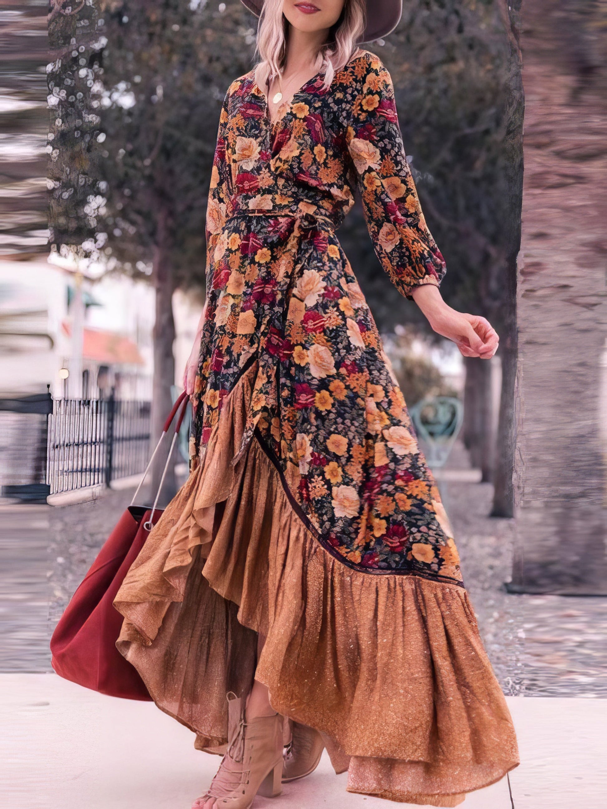 Retro Long Sleeve Printed Long Dress - LuckyFash™